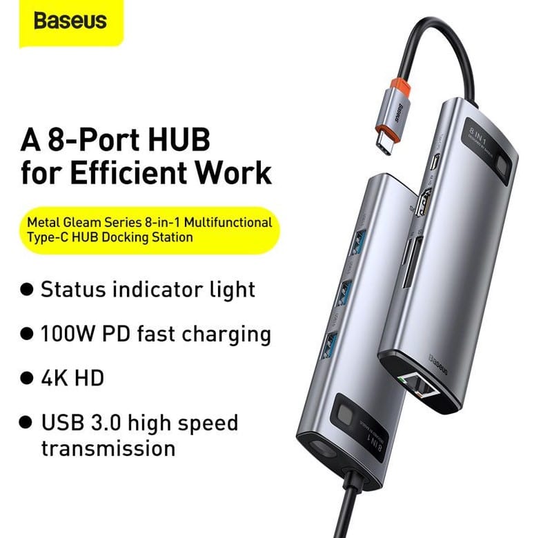 Baseus Metal Gleam Series 8-in-1 Multifunctional Type-C HUB (1)