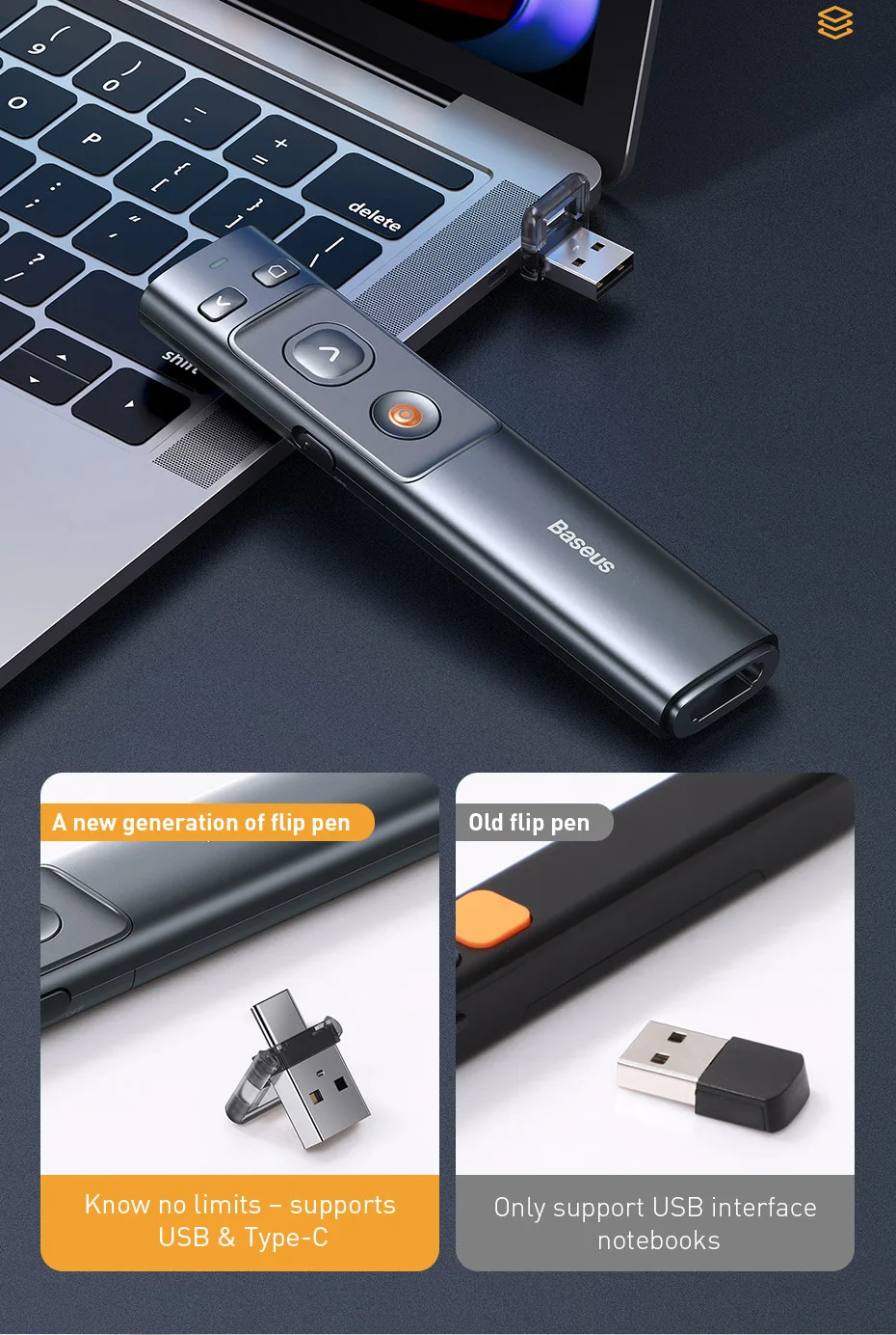 Baseus Orange Dot Wireless Presenter Laser Pointer (1)