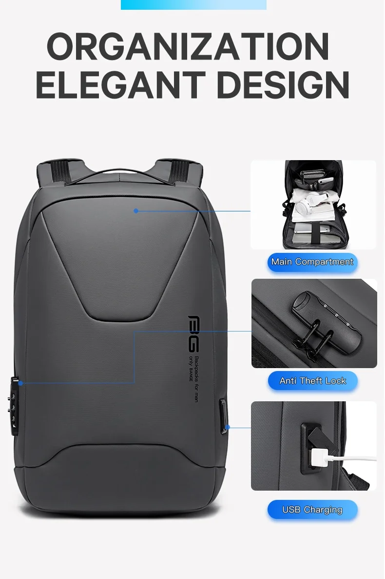 BANGE BG-22188 Premium Anti Theft Backpack with USB Port