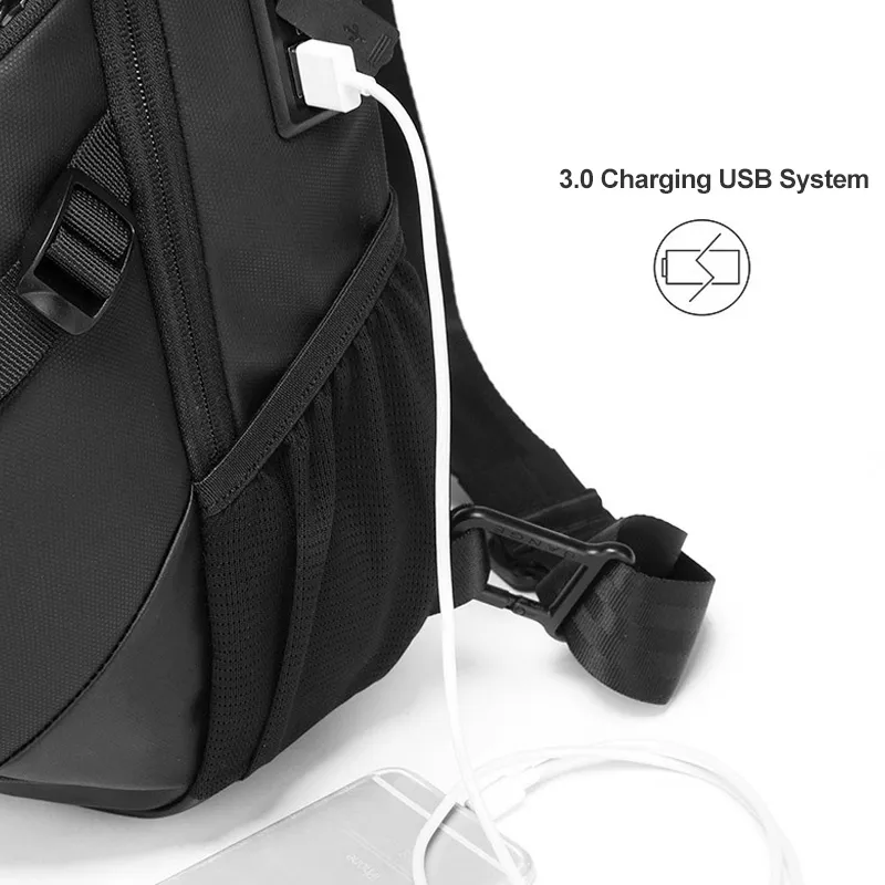 Bange BG-77120 Men Waterproof Crossbody Chest Bag with USB Port