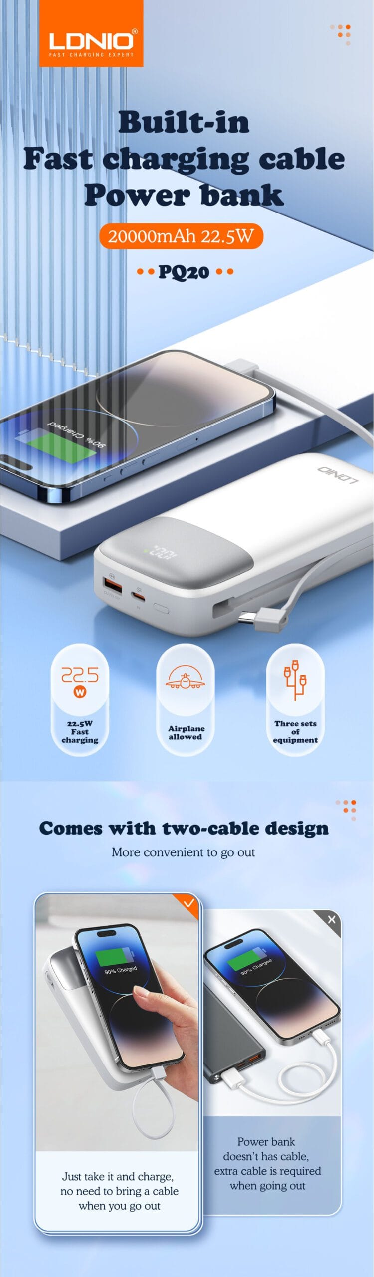 LDNIO PQ20 20000mAh 22.5W Fast Charging Power Bank