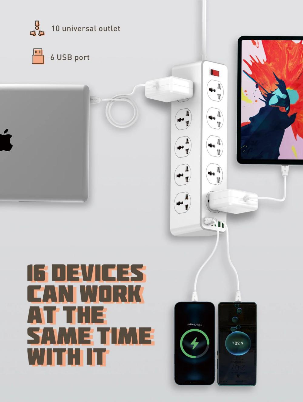 LDNIO SC10610 30W 10 Port + 1PD + 1QC + 4USB Universal Power Socket