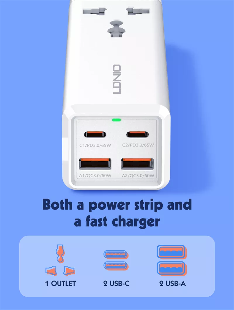 LDNIO SC1418 65W PD Desktop Power Strip with Power Socket