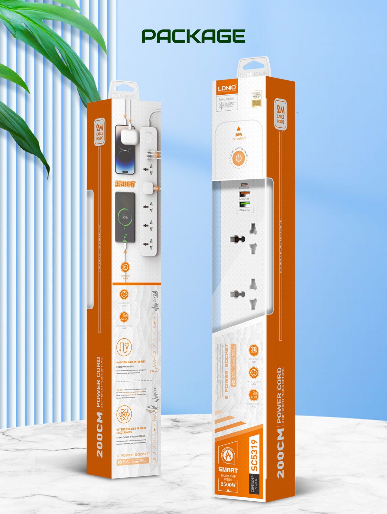 LDNIO SC5319 Power Strip with 5 Sockets & 3-Port USB Charger