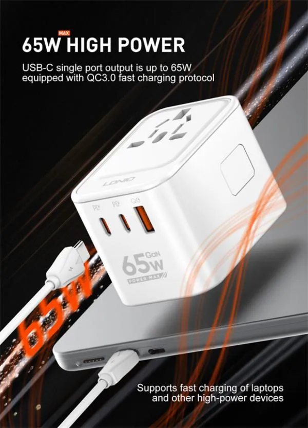 LDNIO Z6 3 USB Ports 65W GaN Travel Adapter
