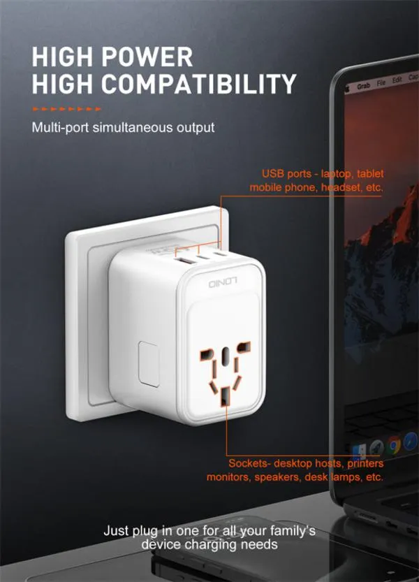 LDNIO Z6 3 USB Ports 65W GaN Travel Adapter