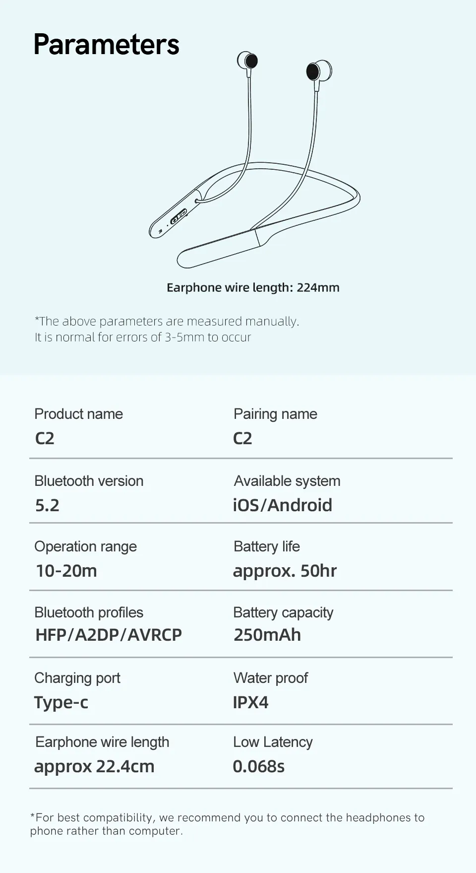 QCY C2 Bluetooth Neckband Headphones (10)