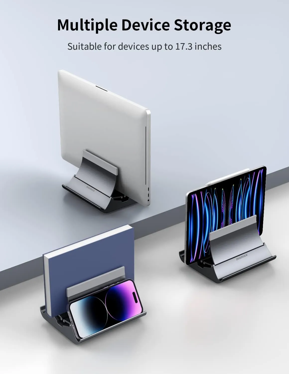 MOMAX KH17 Arch 3 Laptop Vertical Stand Gravity Auto Shrink Laptop Holder