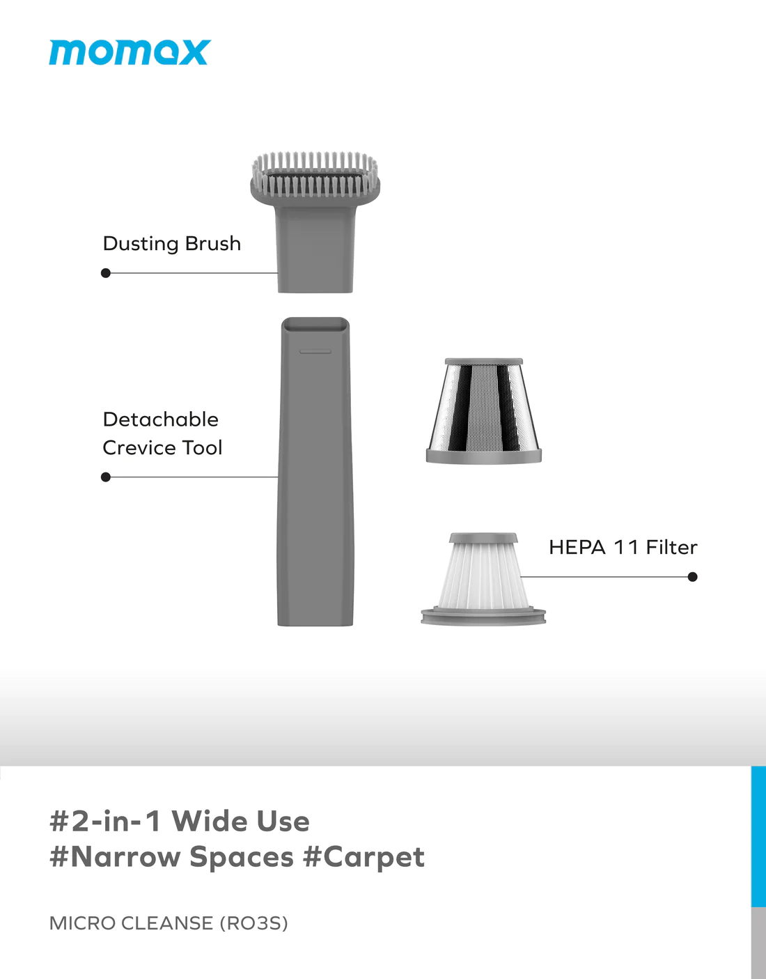 MOMAX RO3 Micro Cleanse Portable Mini Vacuum Cleaner