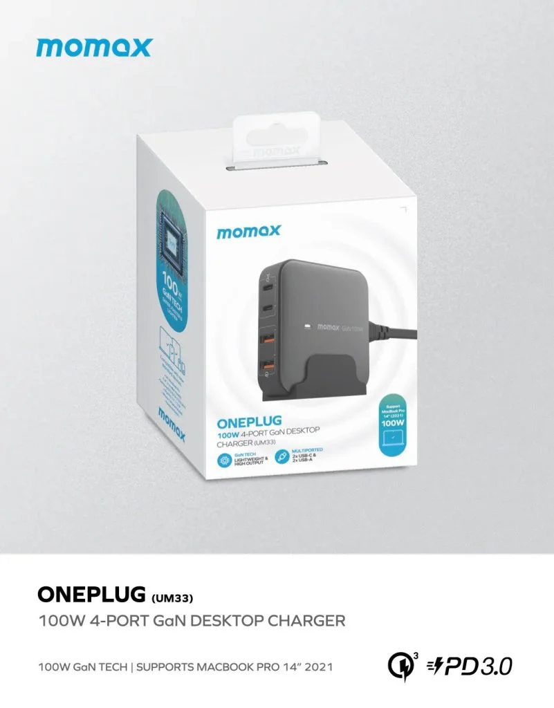Momax UM33 ONEPLUG 100W 4-Port GaN Desktop Charger