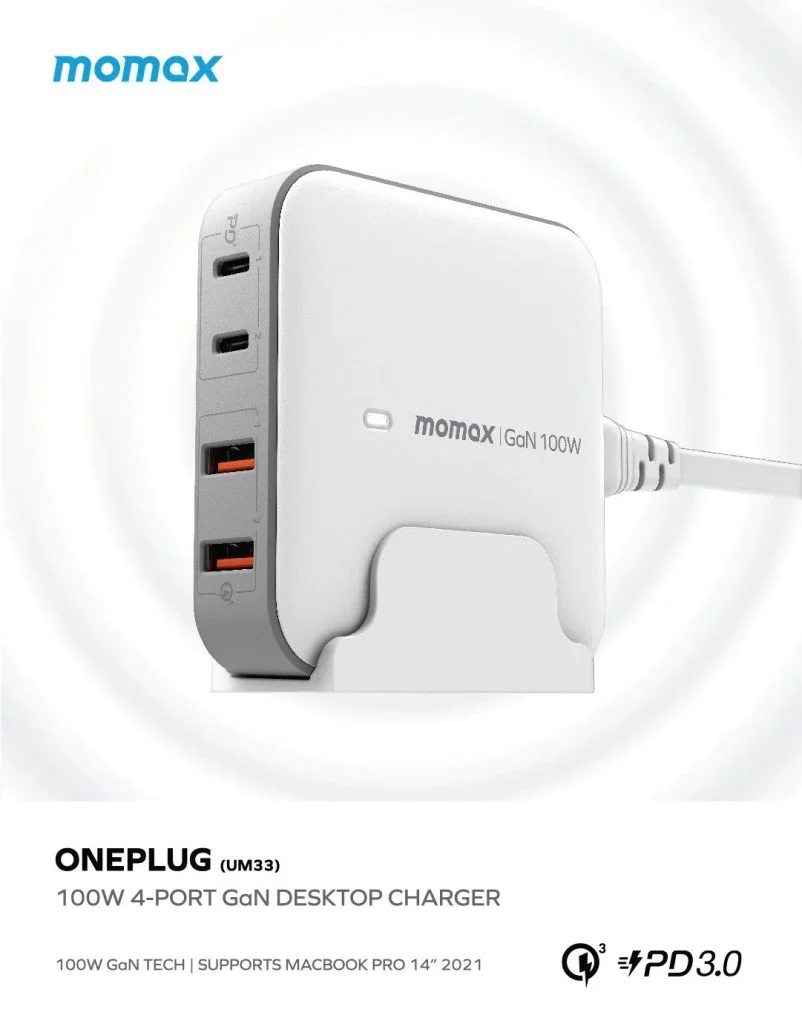 Momax UM33 ONEPLUG 100W 4-Port GaN Desktop Charger