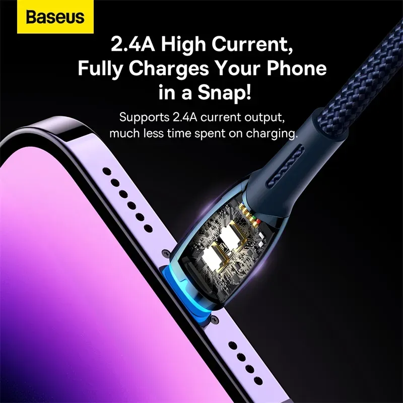 Baseus Glimmer Series Fast Charging Data Cable USB to iP 2.4A 1m Black (CADH000201)