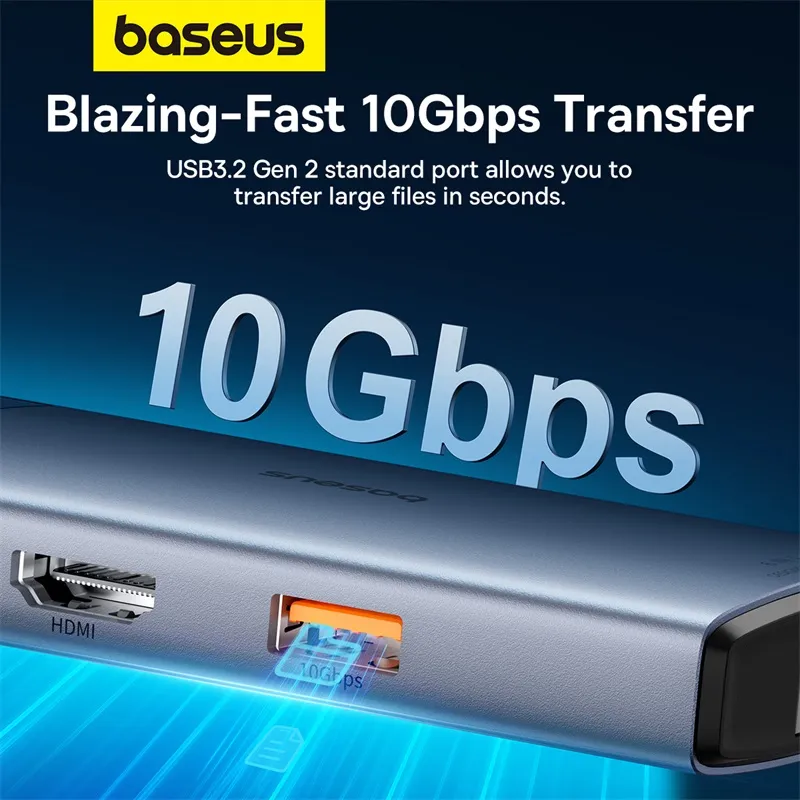 Baseus Hub Metal Gleam Series II 6 in 1 Type-C HUB HDMI 4K60HZ Rj45 Space Grey B00061802813-00