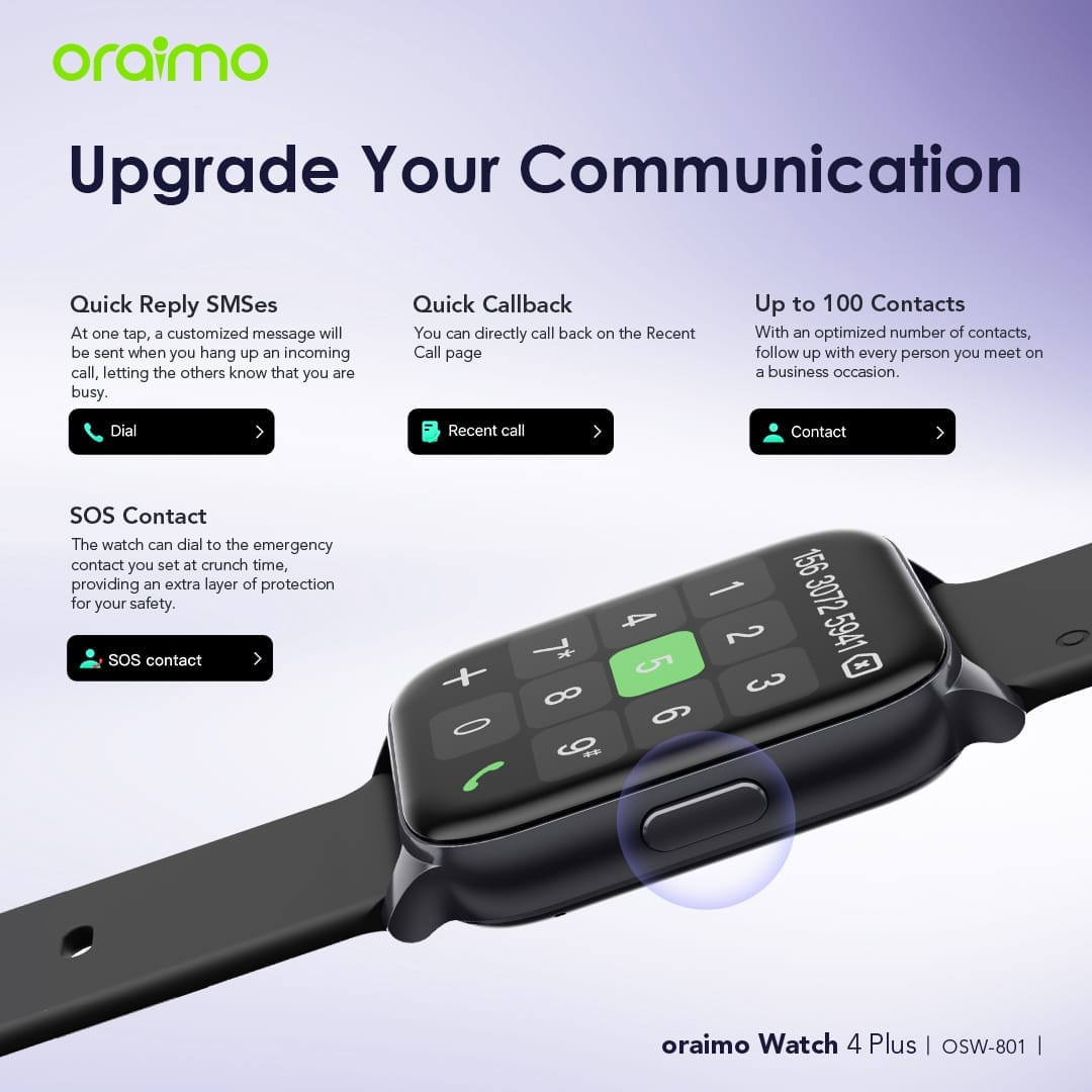 Oraimo Watch 4 Plus BT Calling Smart Watch (OSW-801)