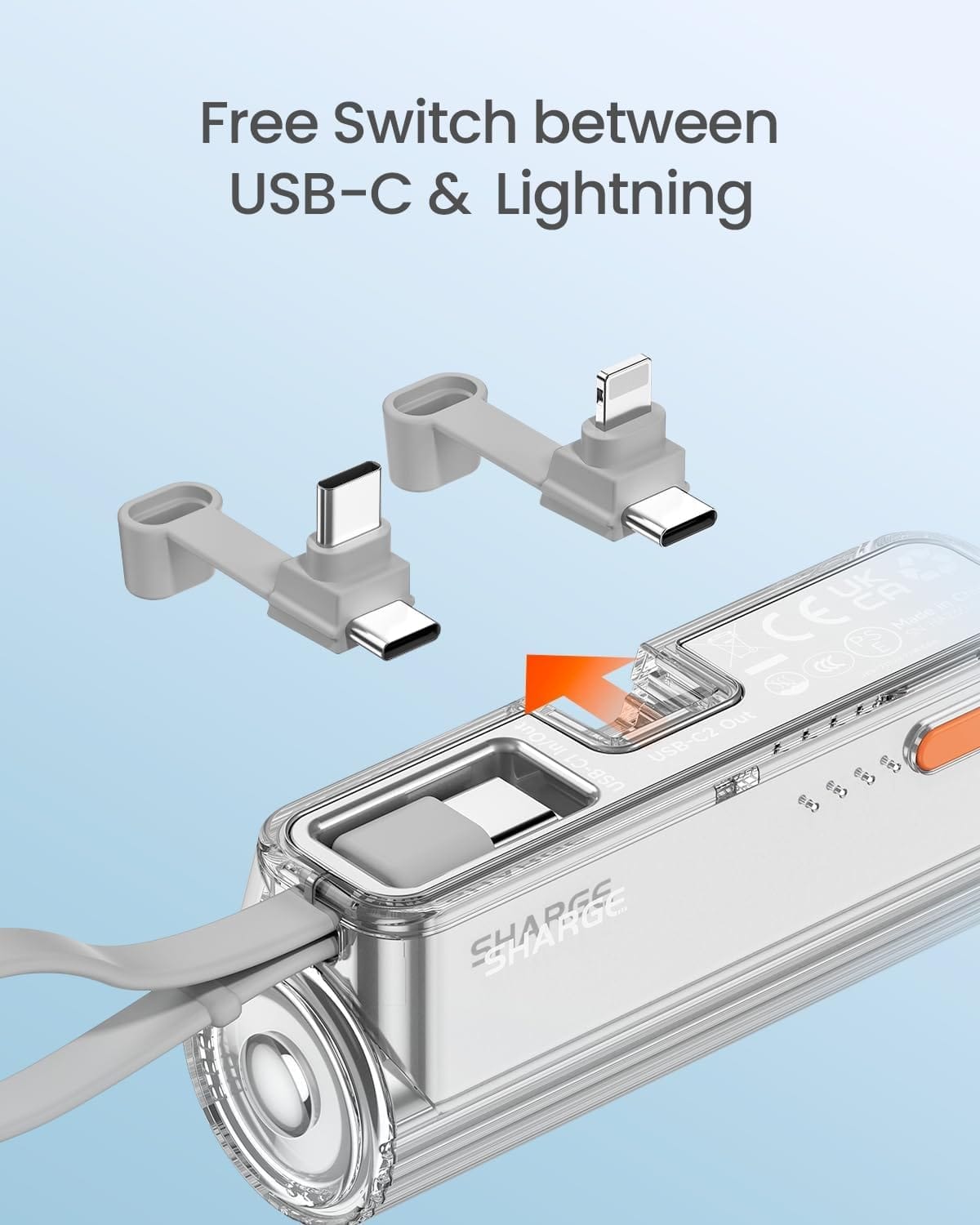 SHARGE Flow Mini 5000mAh 12W Power Bank with Lighting and Type-C Connector and Built-in Type-C Cable