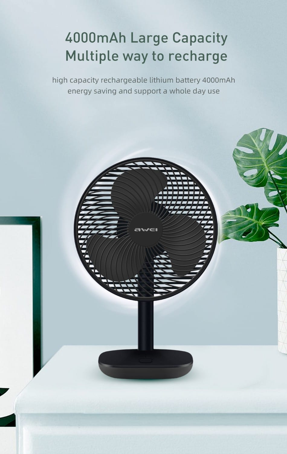AWEI F23 Rechargebale Desk Fan