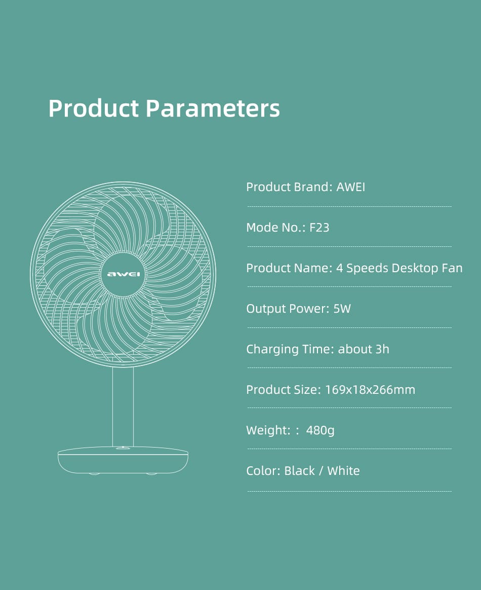 AWEI F23 Rechargebale Desk Fan