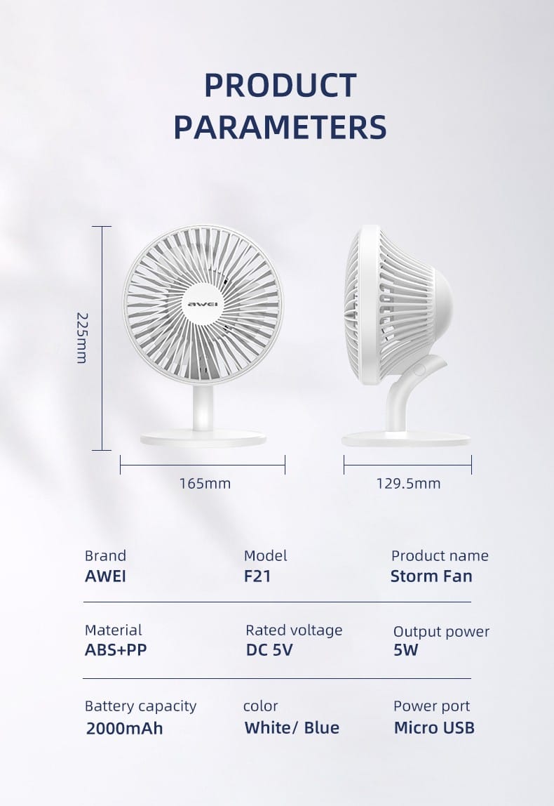 Awei F21 Mini Storm Rechargeable Adjustable Fan