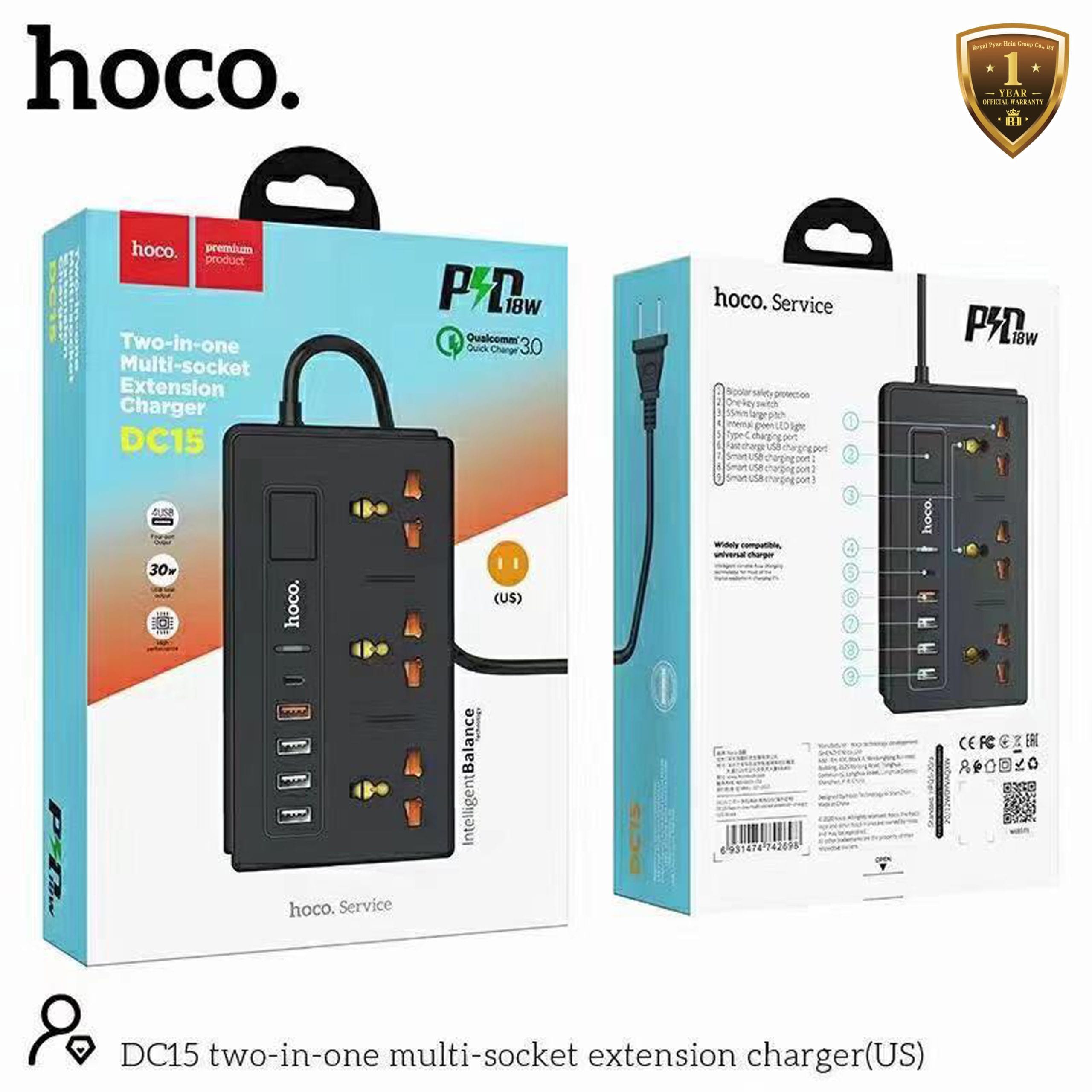 Hoco DC15 2-in-1 Multi-socket Extension Charger 30W