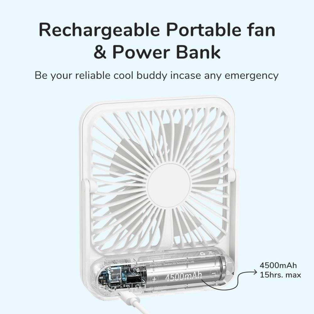 JISULIFE Fa26 4500mAh Rechargeable Ultra Thin Desktop Fan