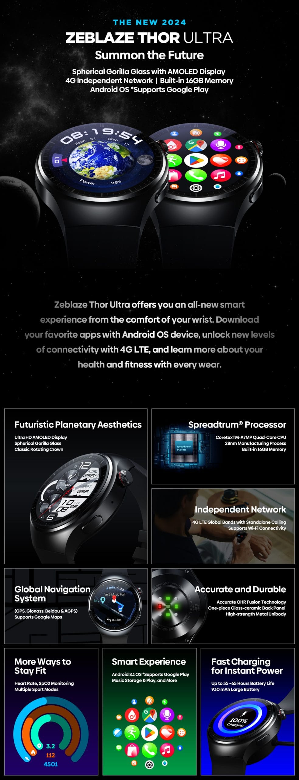 Zeblaze Thor Ultra AMOLED 4G Android Smart Watch