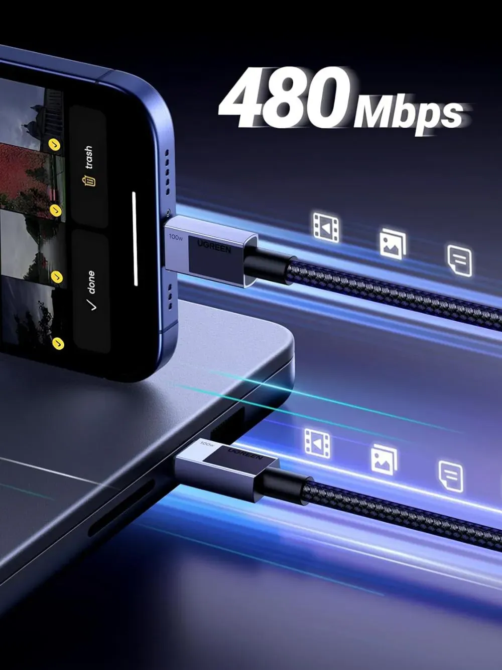 UGREEN 100W USB-C to Type C Cable USB2.0 Aluminum Braided Cable