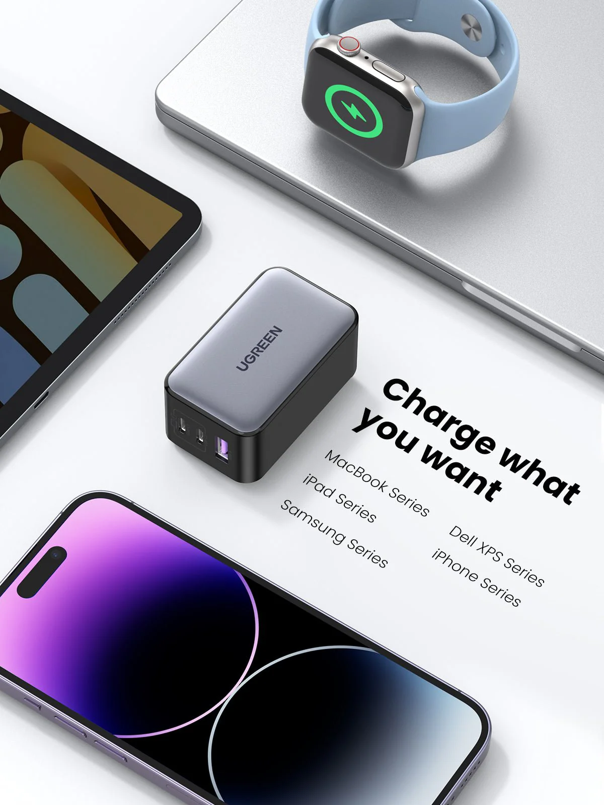 UGREEN 65W USB C 3 Ports Charger with Type-C Cable 