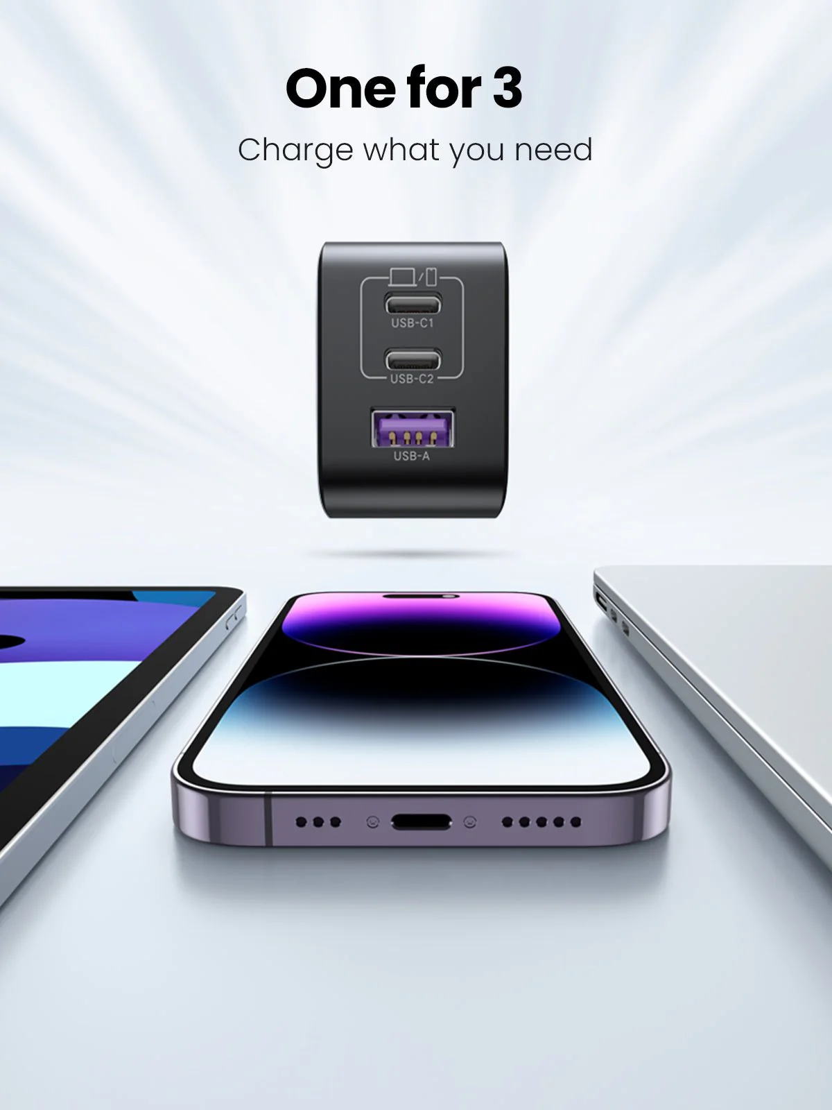 UGREEN 65W USB C 3 Ports Charger with Type-C Cable 