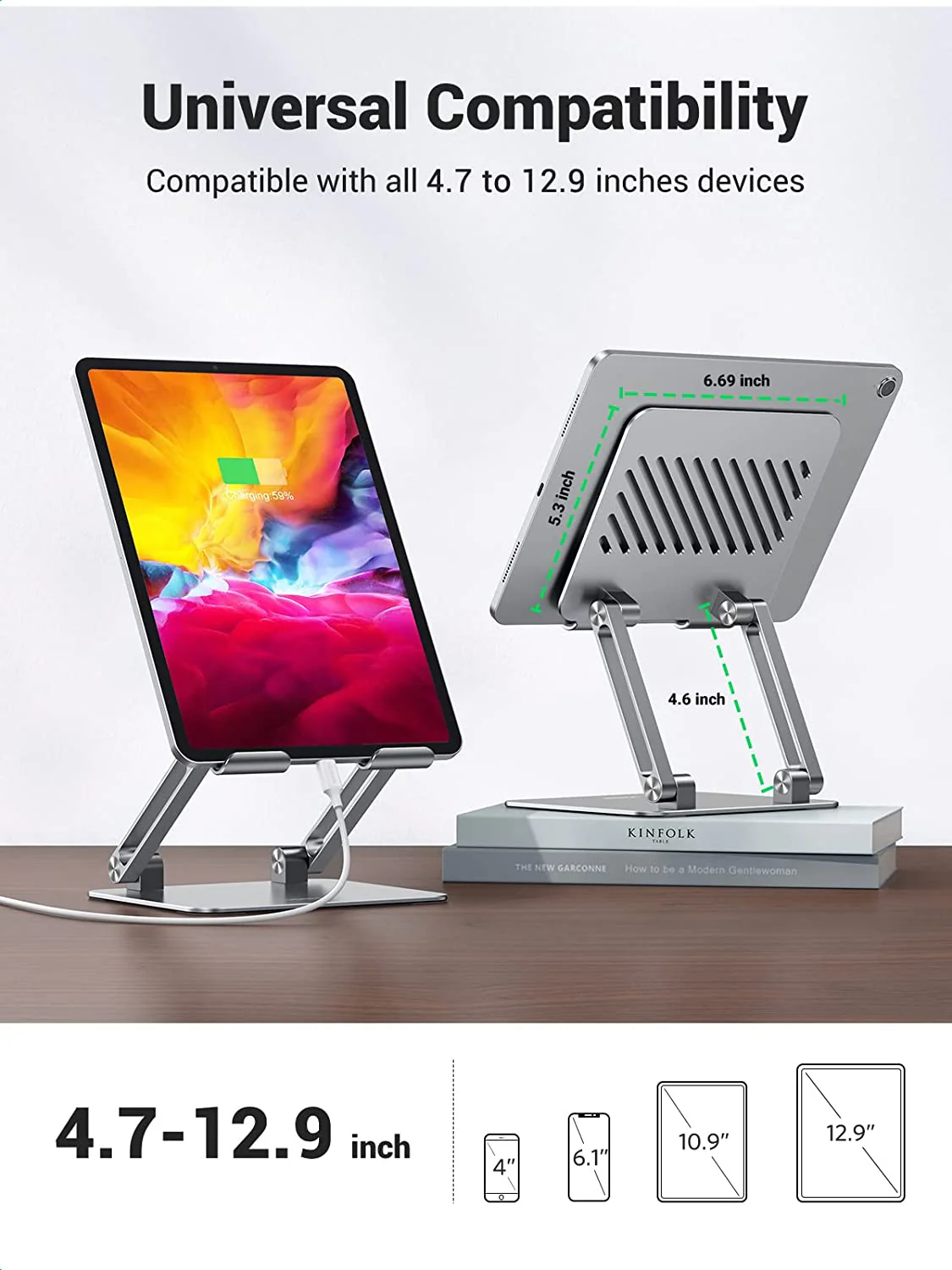 UGREEN 90396 Adjustable Folding Portable Desktop Tablet Holder for 4-12.9inch Devices