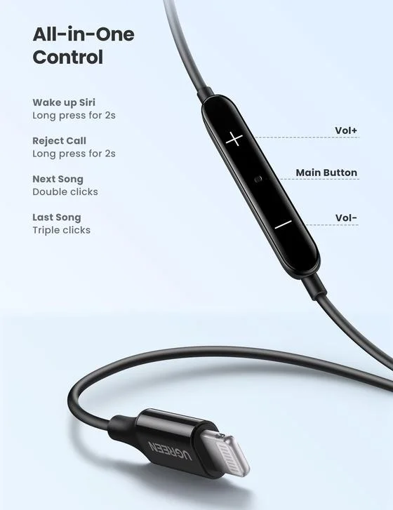 UGREEN Lightning Earphone (MFi Certified)