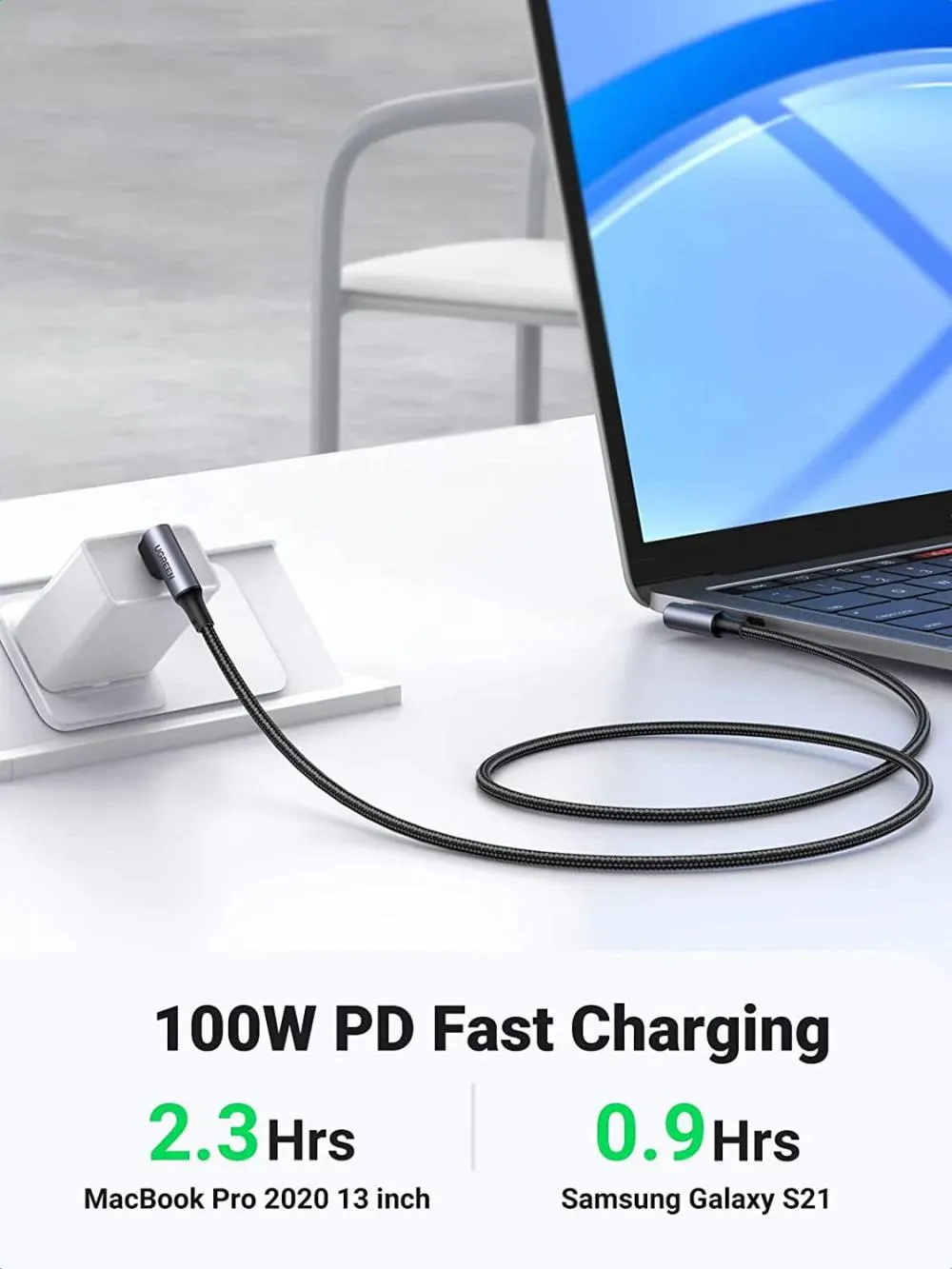 UGREEN Right Angle 100W USB C Cable PD Fast Charging (2 Meter)