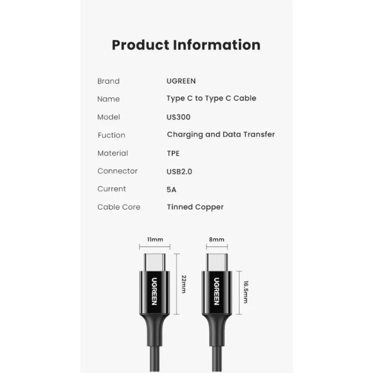 Ugreen 100W Type C To Type C Cable 1M (80371)