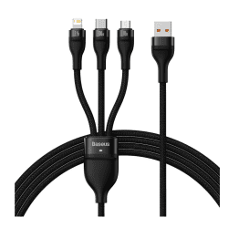 Baseus Flash Series II 100W Cable One-for-three Fast Charging Data Cable USB to M+L+C 1.2m