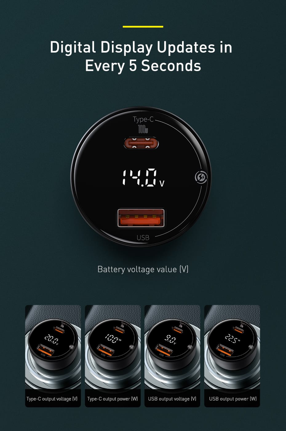 Baseus Supreme Digital Display PPS 100W USB Car Charger with Type C Cable 