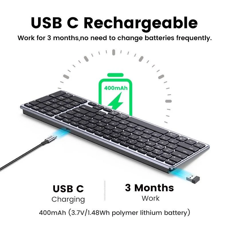 UGREEN 15258 Wireless Bluetooth Membrane Keyboard