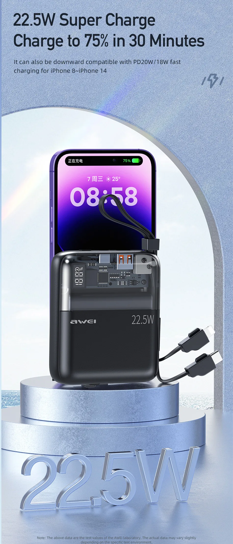 Awei P149K 10000mAH Portable Power Bank 22.5W Fast Charging (1)