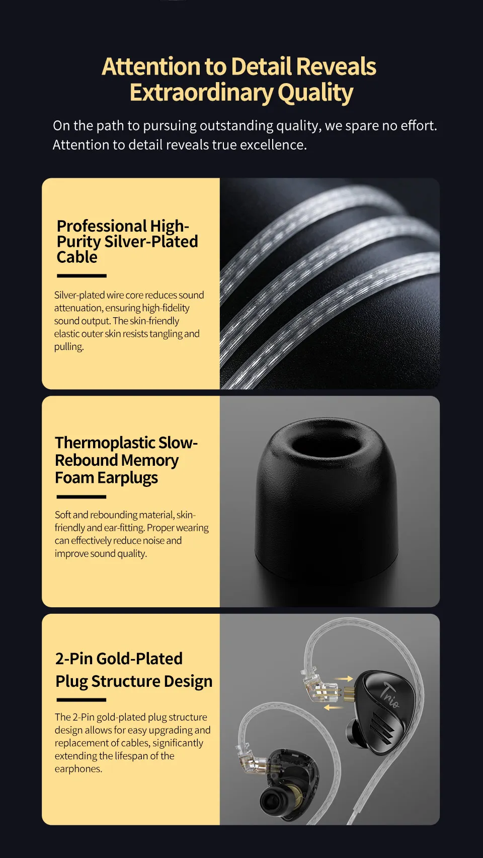 CCA Trio 3x8mm Dynamic Driver In Ear Monitor