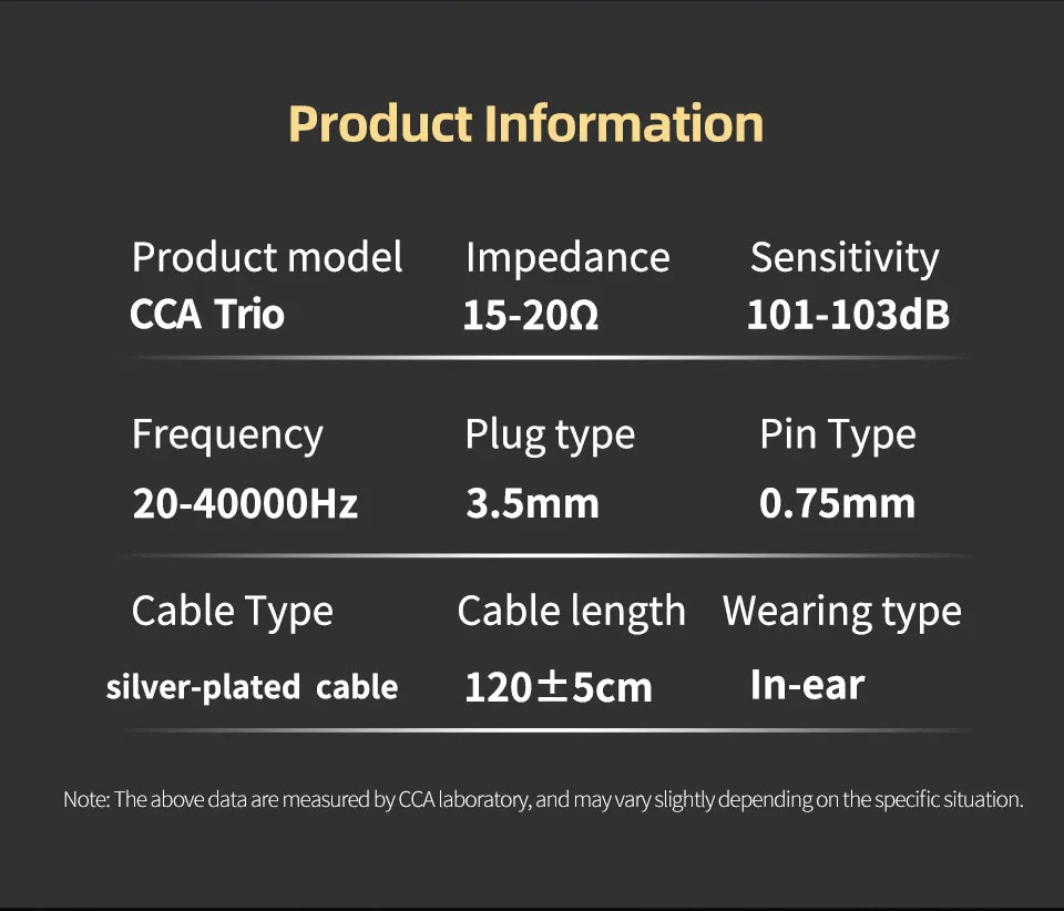 CCA Trio 3x8mm Dynamic Driver In Ear Monitor