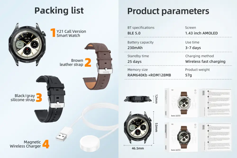 HOCO Y21 1.43inch AMOLED Bluetooth Call Sports Smart Watch