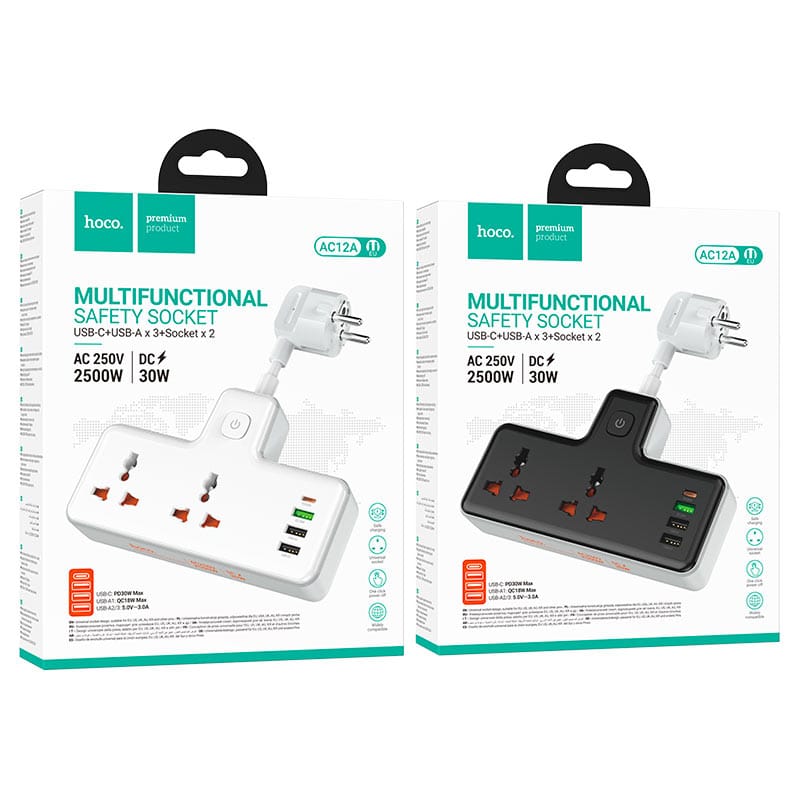 Hoco AC12A 2500W Power Strip Sockets EU