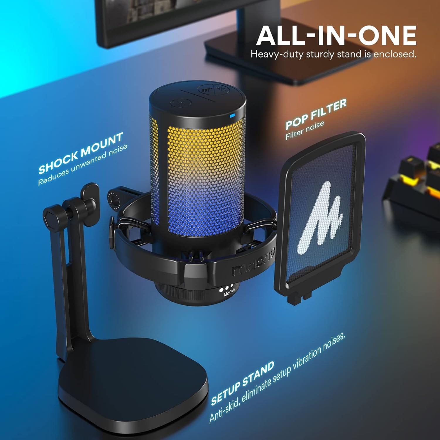 MAONO DGM20 GamerWave Condenser USB Gaming RGB Microphone