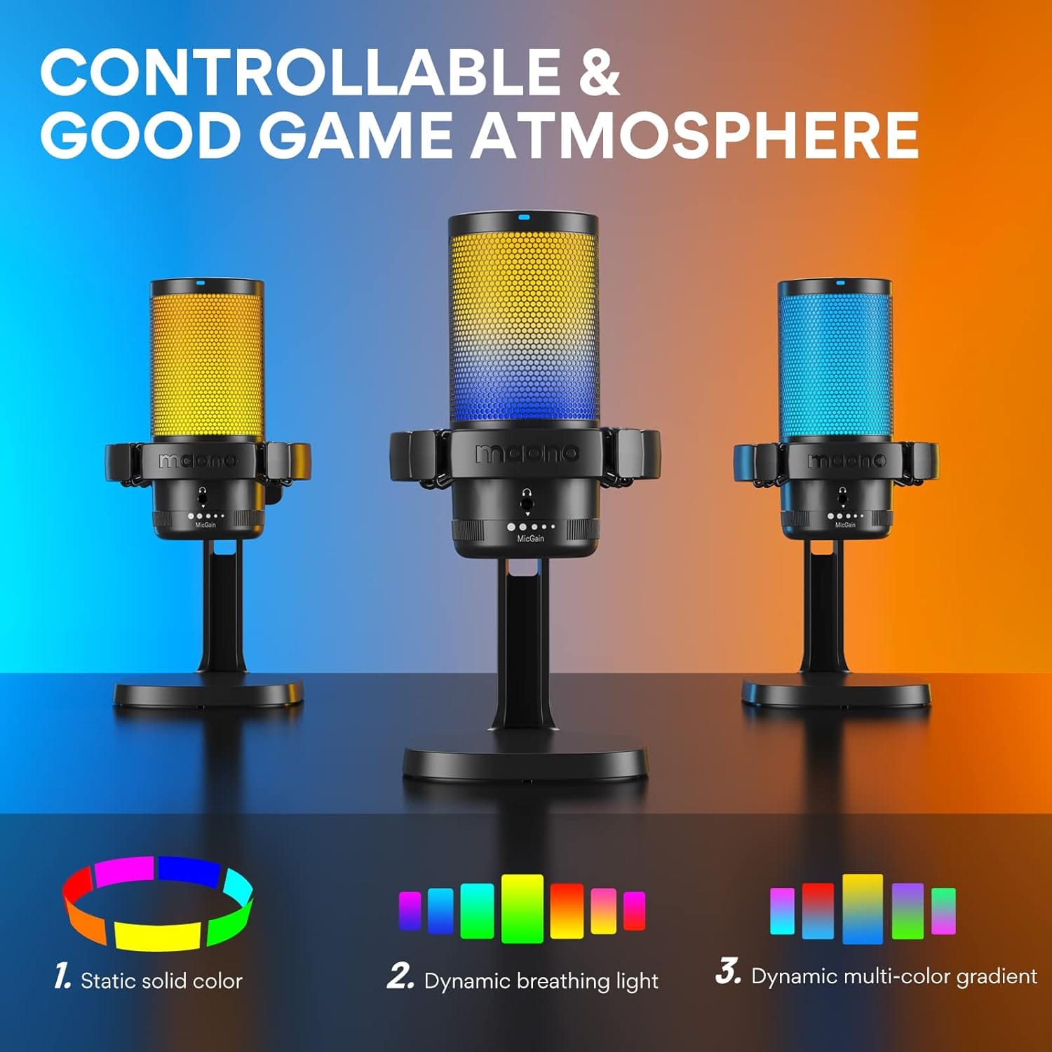 MAONO DGM20 GamerWave Condenser USB Gaming RGB Microphone