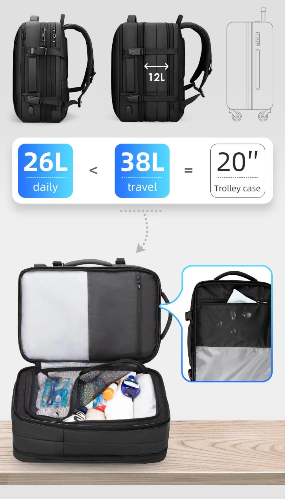 Mark Ryden 9299 Expandable Casual Laptop Backpack with Rain Cover (2)