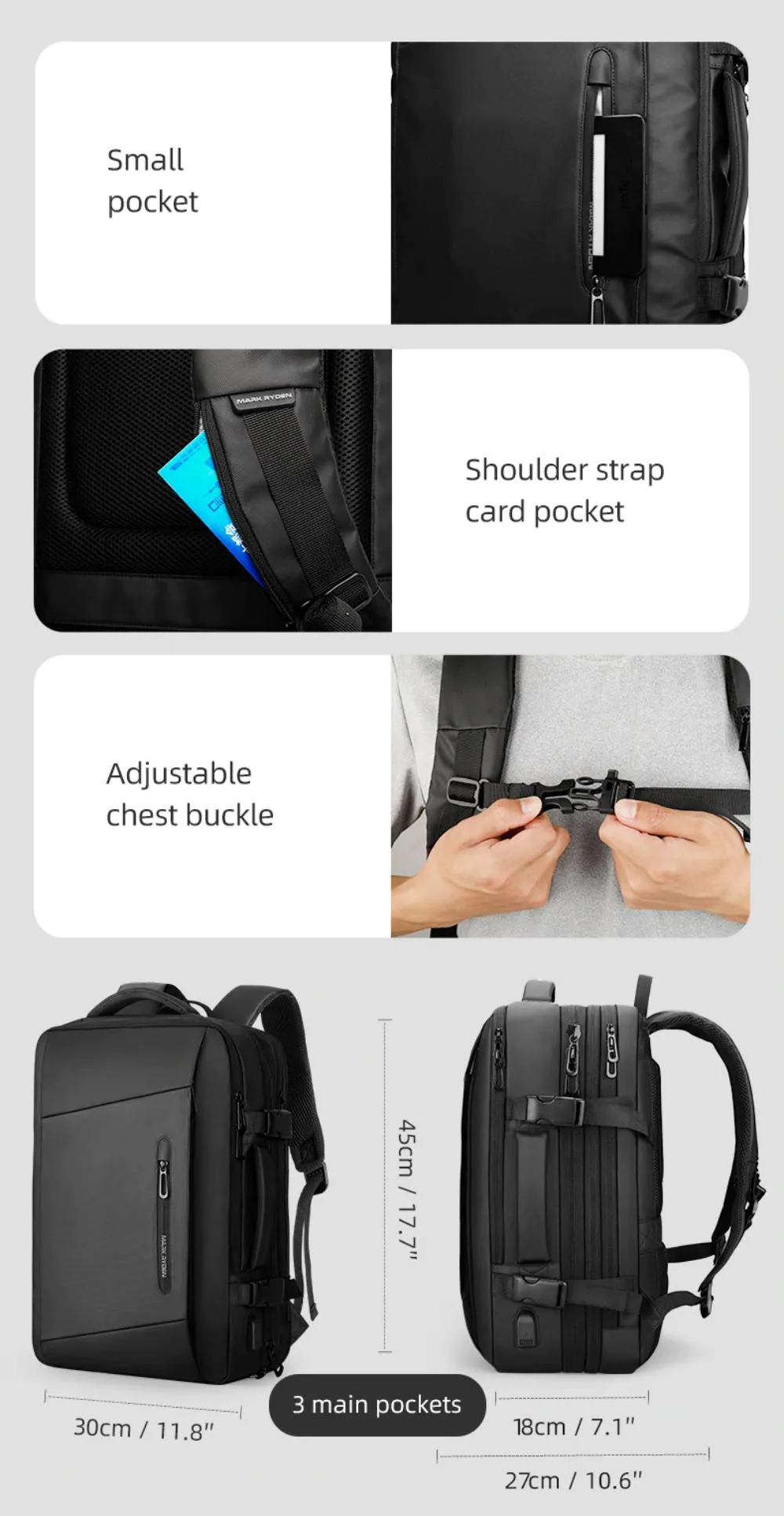 Mark Ryden 9299 Expandable Casual Laptop Backpack with Rain Cover (2)