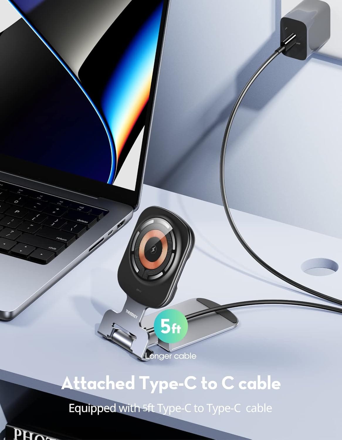 THREEKEY ‎TK-32 Foldable MagSafe Charger Stand 15W for iPhone & AirPods