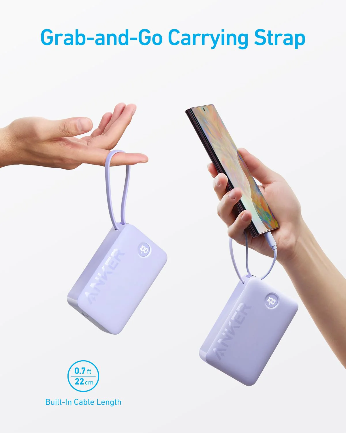 Anker A1647 Powercore 20000mAh 22.5W Power Bank with Built-In USB-C Cable