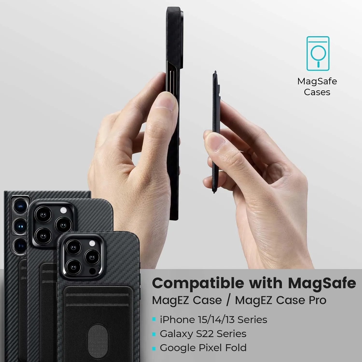 Pitaka MagEZ MagSafe Card Sleeve 3.0 for iPhone 15/14/13 Series and Galaxy S24/S23/S22 Series