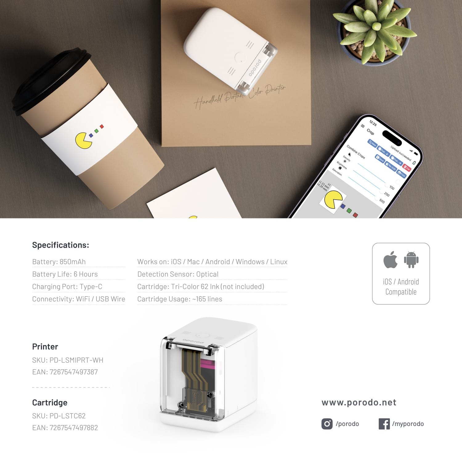 Porodo Portable Handheld Printer - Instant Colour Printing