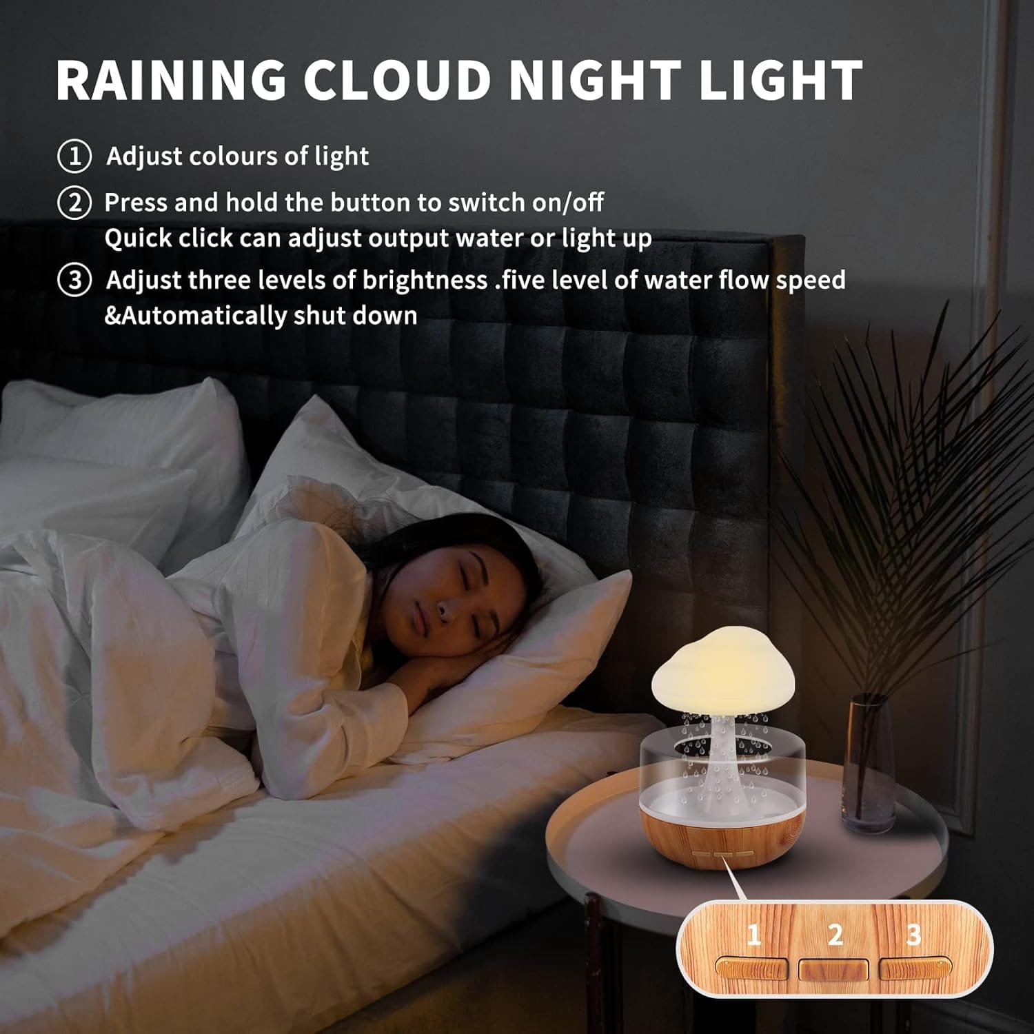Rain Cloud Night Light Humidifier with Raining Water Drop Sound Oil Diffuser for Bedroom
