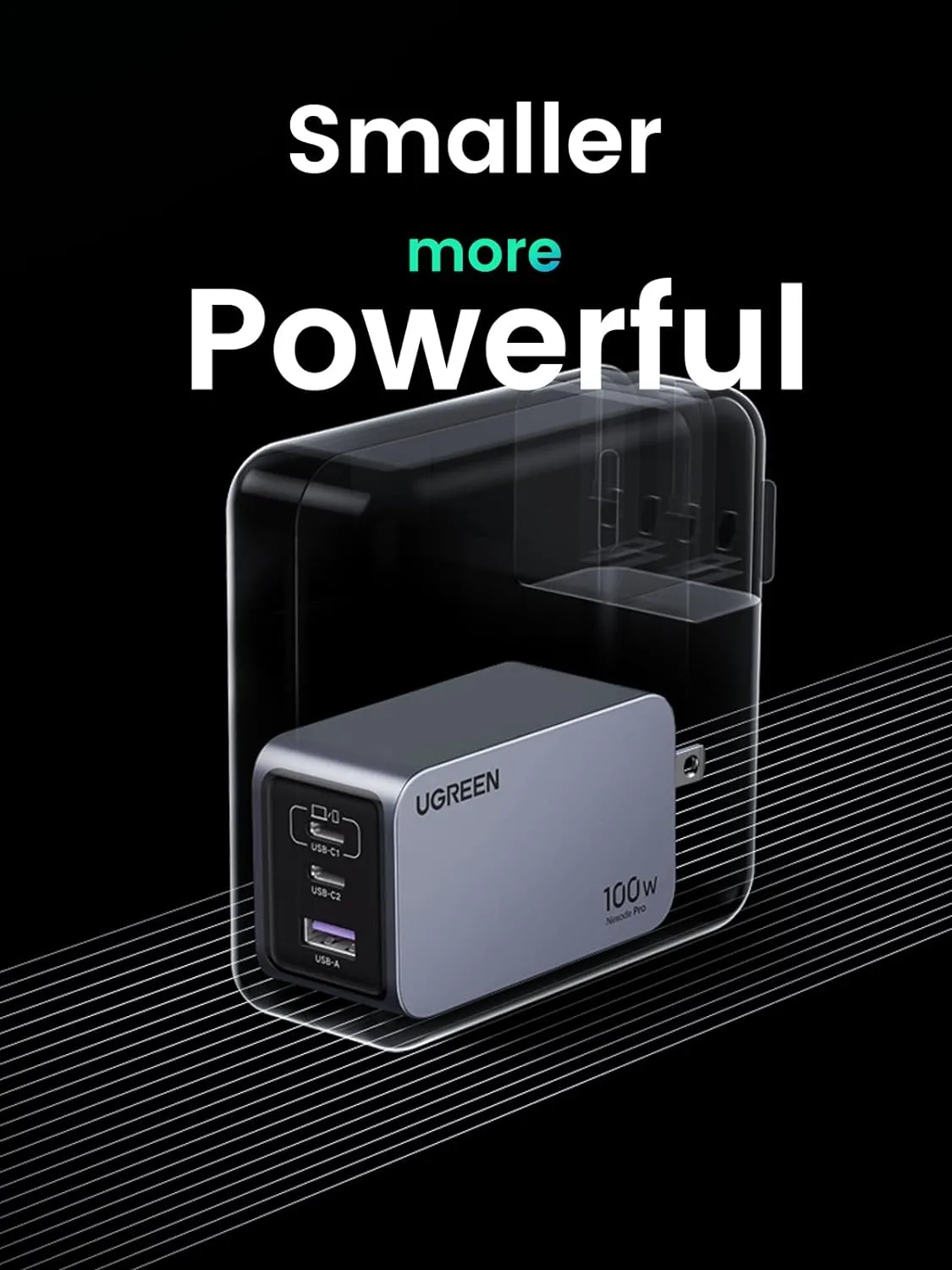 UGREEN Nexode Pro 100W 3-Port GaN Compact Fast PPS Wall Charger with USB-C to USB-C Cable -(X757)